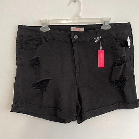 NEW NWT REFUGE Hi-Rise Cheeky Jean Shorts Black High Waisted 5" Inseam Cuffed 18 - Picture 3 of 12